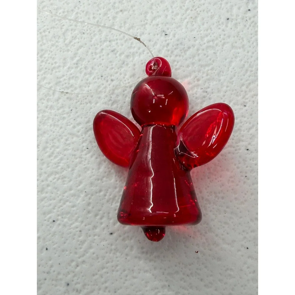 Red Glass Angel Figurines Miniature Christmas Ornaments Set of 3 Ruby Red 1.25in